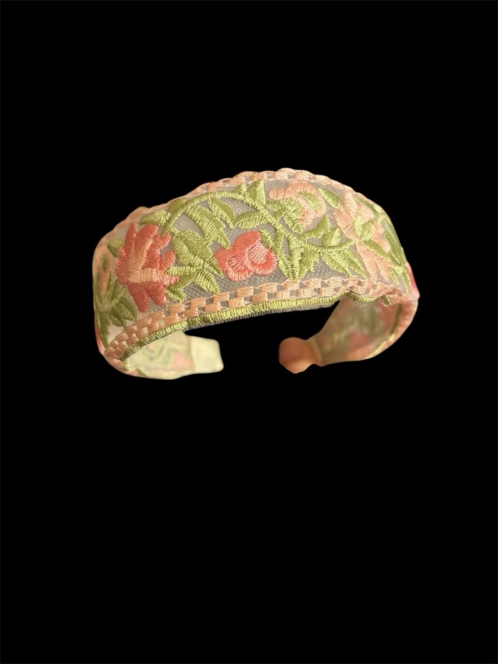 Embroidered Floral Fabric headband in Pink & Green